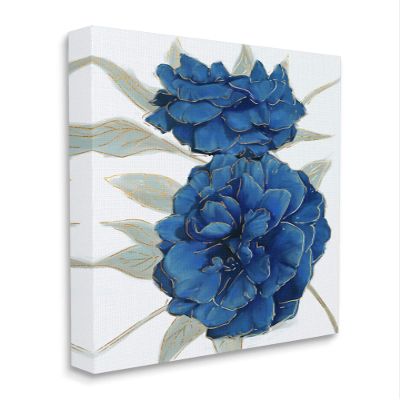 Stupell Industries Bold Blue Carnation Florals Gold Line Detail