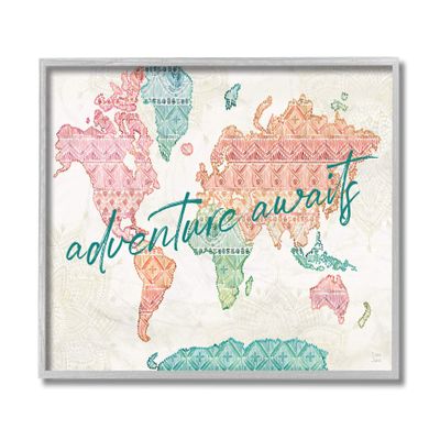 Stupell Industries Adventure Awaits Phrase Macrame Pattern World Map