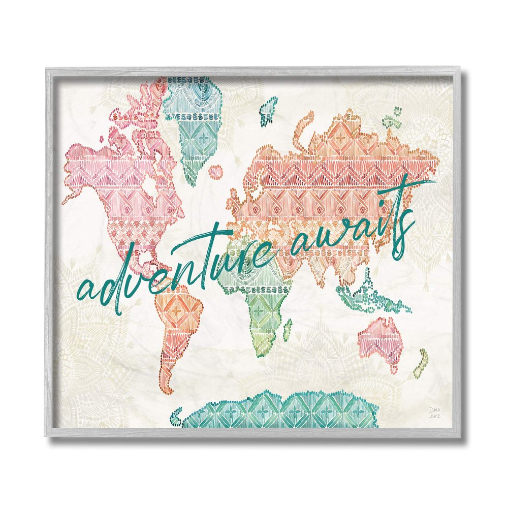 Stupell Industries Adventure Awaits Phrase Macrame Pattern World Map