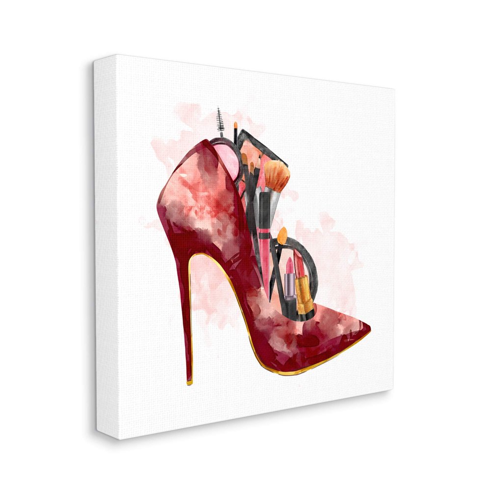 Stupell Industries Red Fashion Heels with Cosmetic Accessories, Design by Ziwei Li Canvas Wall Art, 30 x 30