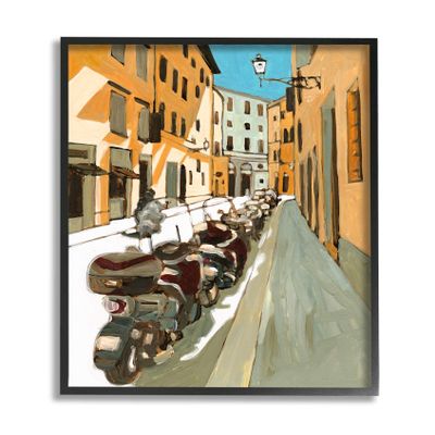 Row of Mopeds Yellow European City Street