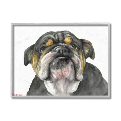 Stupell Industries Chubby Bulldog Portrait Old Dog Charm Black Brown