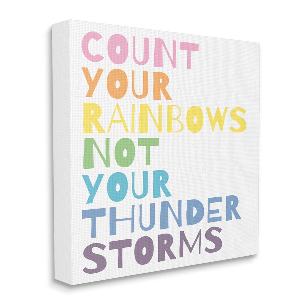 Stupell Industries Count Thunder Storms Phrase Rainbow Text, Design by Wild Apple Portfolio Canvas Wall Art, 16 x 20, White
