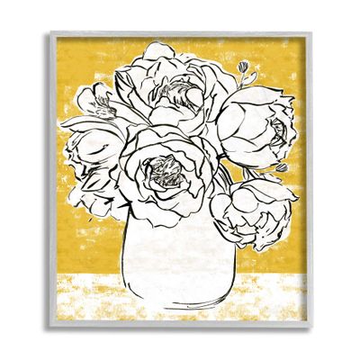 Stupell Industries Peony Sketch Bouquet Contrasted Distressed Yellow
