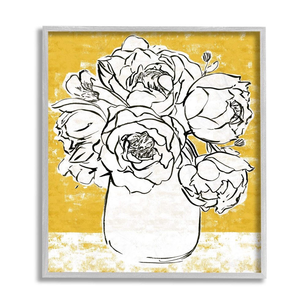 Stupell Industries Peony Sketch Bouquet Contrasted Distressed Yellow