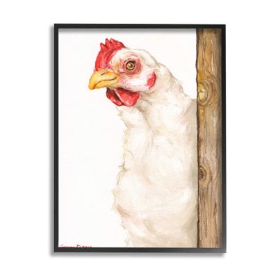 Stupell Industries Chicken Behind Fence Farm Animal Portrait