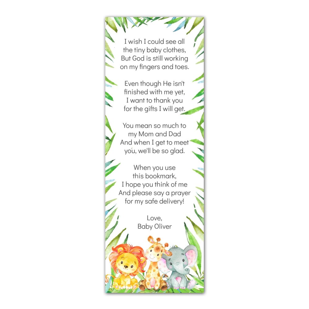 30 bookmarks jungle safari animals baby shower favors personalized