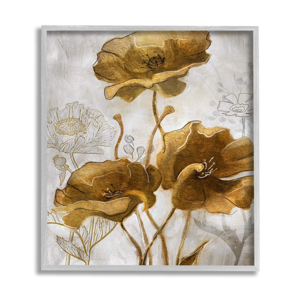 Stupell Industries Silver and Gold Poppies Abstract Flower Field
