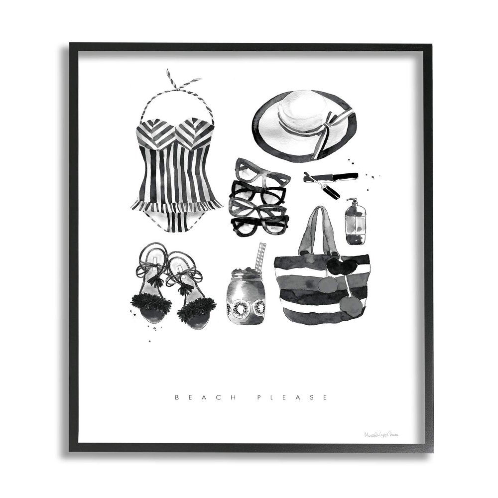 Stupell Industries Beach Please Phrase Black White Female Fashion
