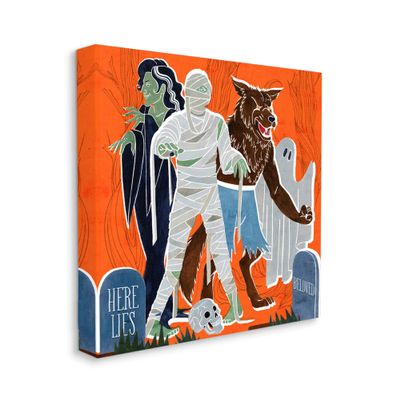 Stupell Industries Spooky Halloween Monsters Orange Graveyard Ghost