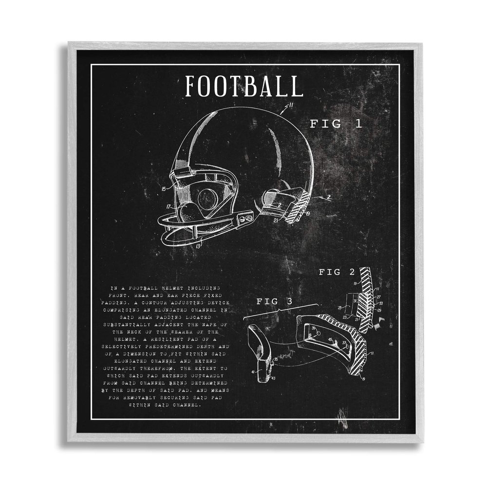 Stupell Industries Football Helmet Sports Chart Retro Figure