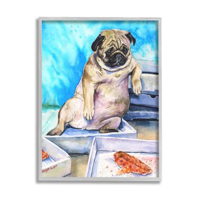 Stupell Industries Chubby Pug Dog with Pizza Boxes Pet Portrait