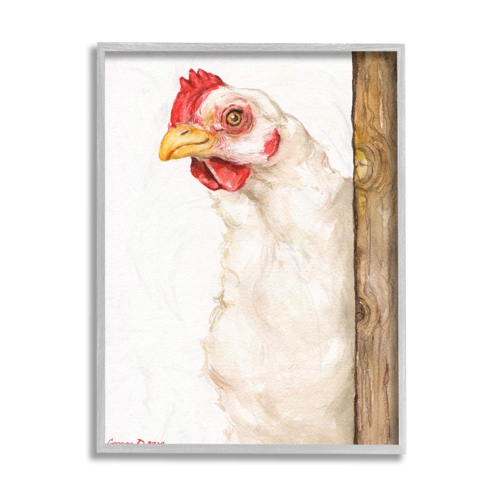 Stupell Industries Chicken Behind Fence Farm Animal Portrait