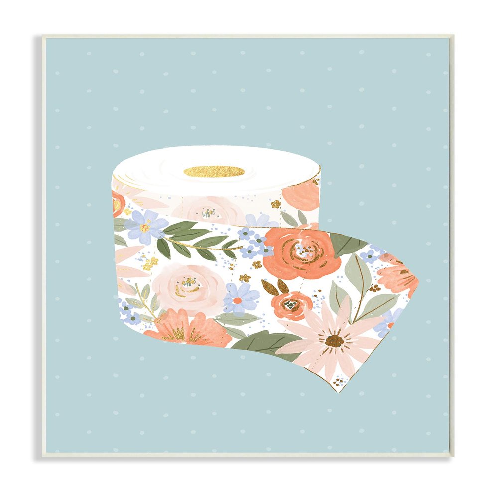 Stupell Industries Spring Floral Print Toilet Paper over Blue