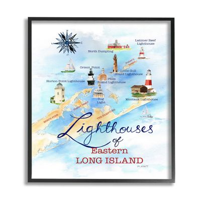 Stupell Industries Nautical Map of Eastern Long Island Lighthouses