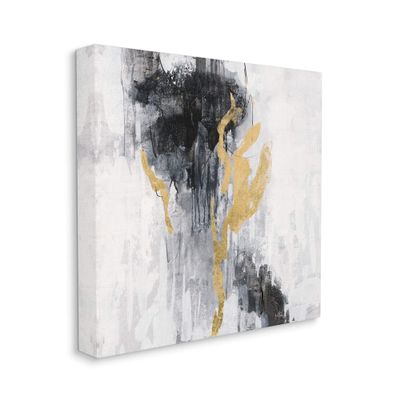 Stupell Industries Modern Rain Abstraction Black Gold Distressed Detail