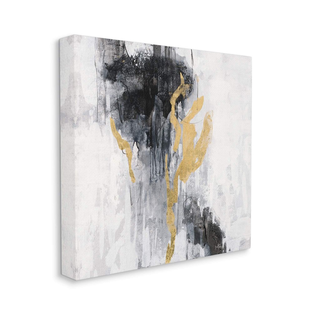 Stupell Industries Modern Rain Abstraction Black Gold Distressed Detail