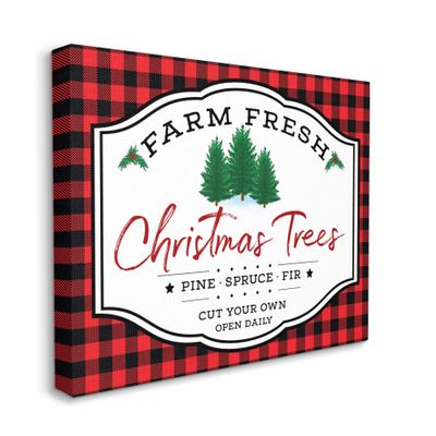 Stupell Industries Farm Fresh Christmas Tree Sign Red Buffalo Plaid, AE Design Canvas Wall Art, 30 x 40 (ad-166_cn_30x40)