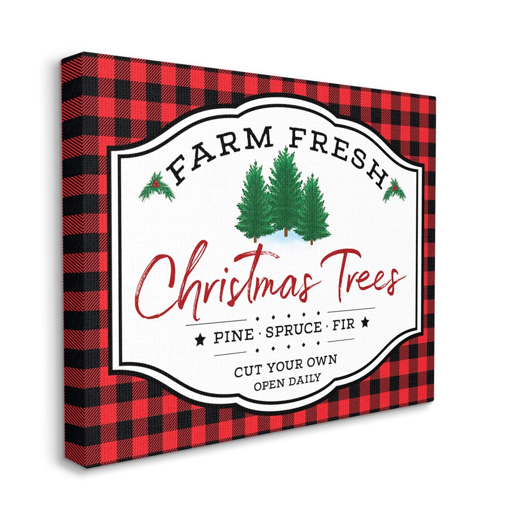 Stupell Industries Farm Fresh Christmas Tree Sign Red Buffalo Plaid, AE Design Canvas Wall Art, 30 x 40 (ad-166_cn_30x40)