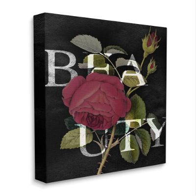 Stupell Industries Beauty Text Over Vintage Red Thorned Rose
