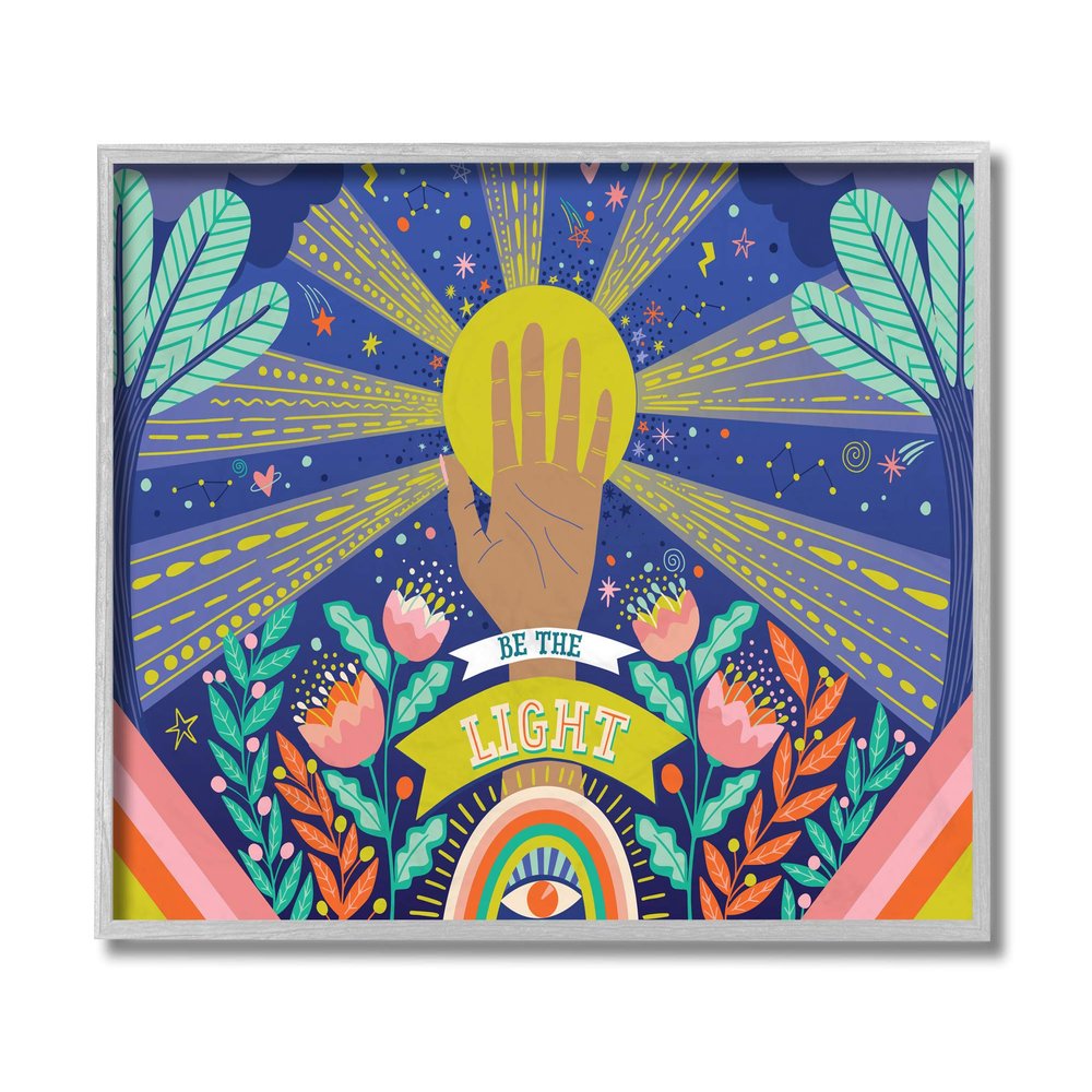 Stupell Industries Be The Light Quote Boho Chic Floral Sunrays