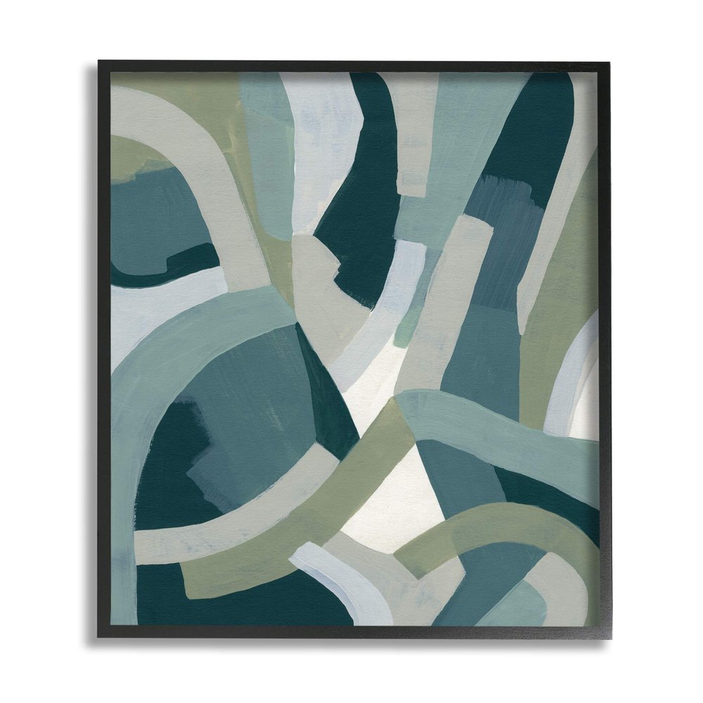 Stupell Industries Layered Curved Shapes Abstract Green Limestone, Design by June Erica Vess Black Framed Wall Art, 16 x 20