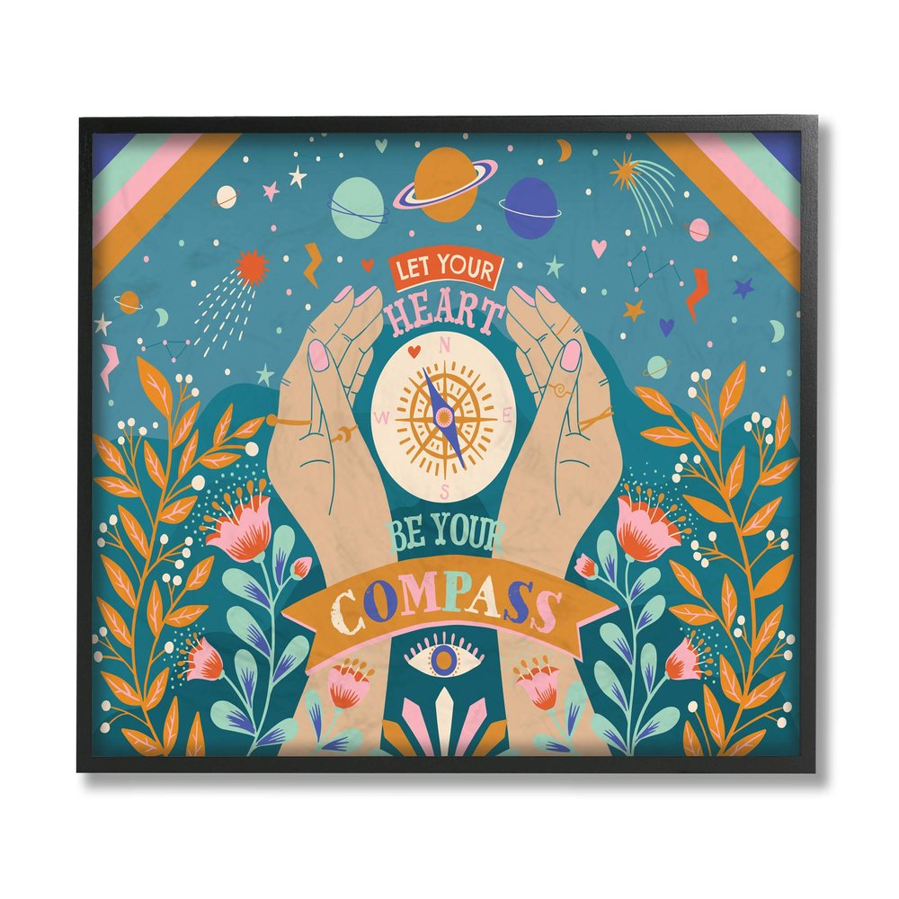 Stupell Industries Heart Be Your Compass Phrase Boho Chic Constellations
