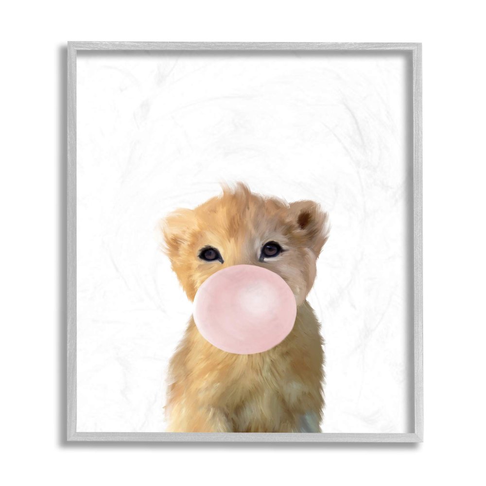Stupell Industries Baby Lion with Pink Bubble Gum Jungle Animal