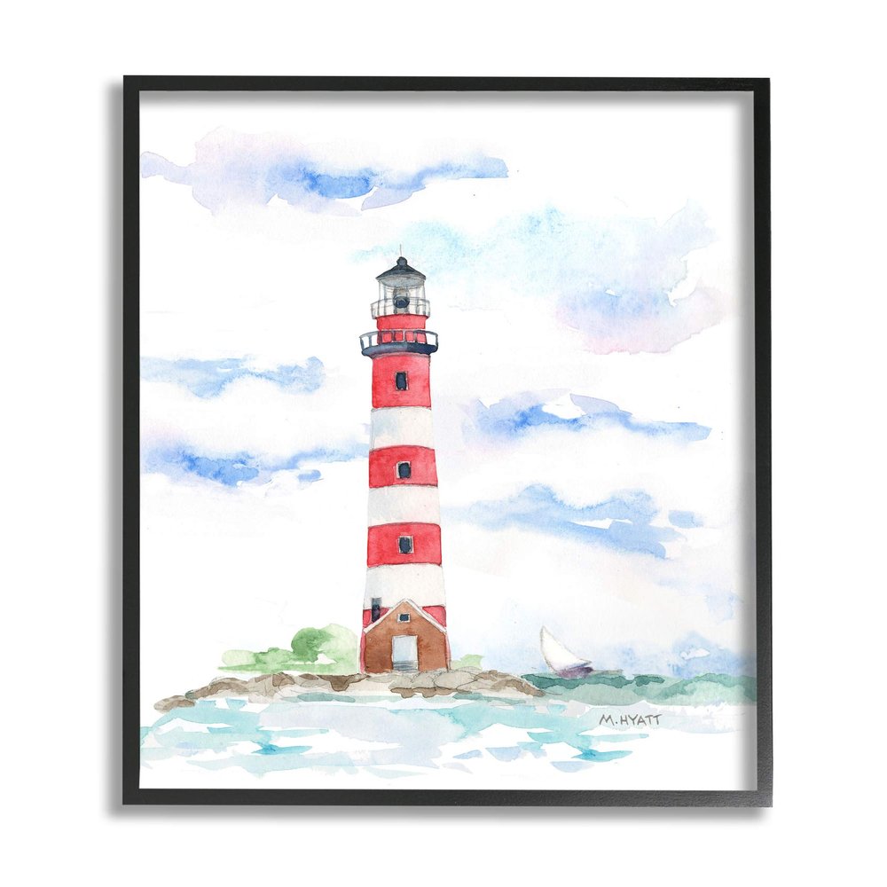 Red Stripe Lighthouse Soft Coastal Landscape