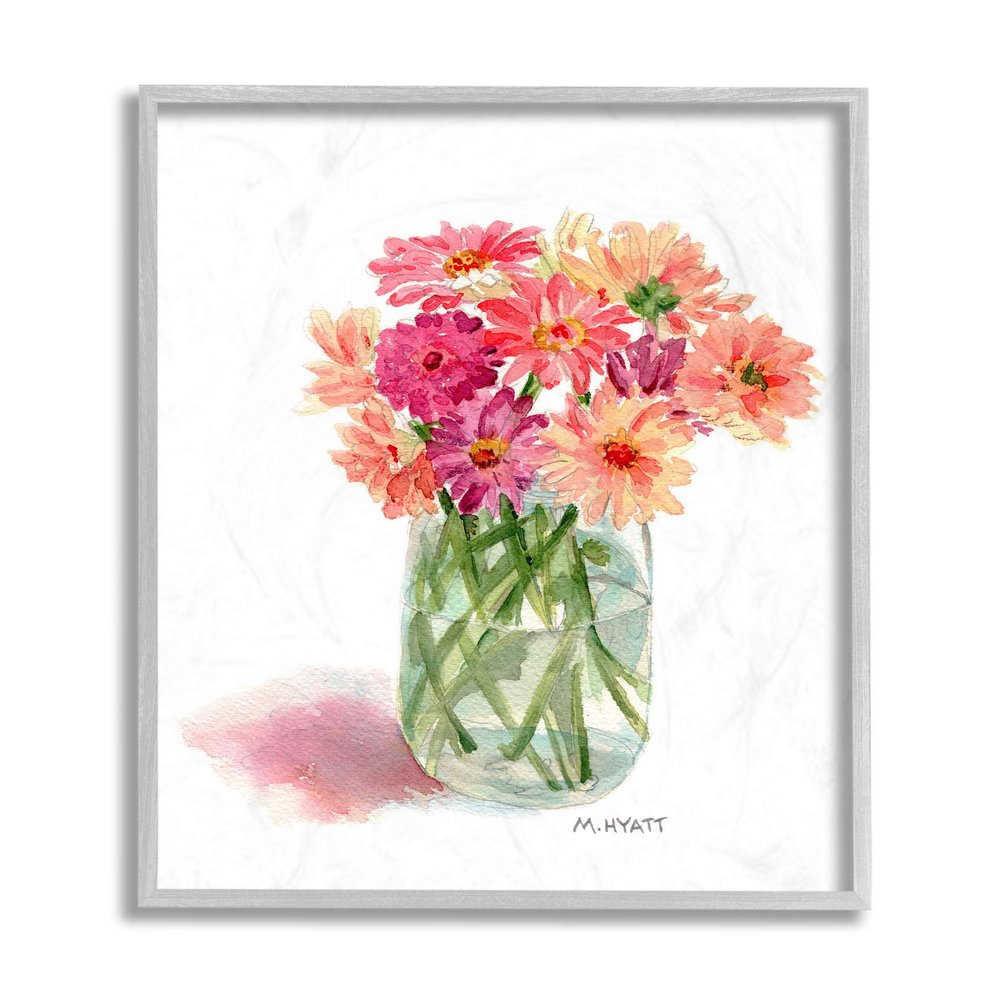 Stupell Industries Pink Daisy Watercolor Bouquet in Canning Jar
