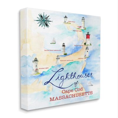Stupell Industries Coastal Map of Cape Cod Massachusetts Lighthouses