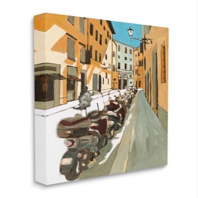 Stupell Industries Row of Mopeds Yellow European City Street