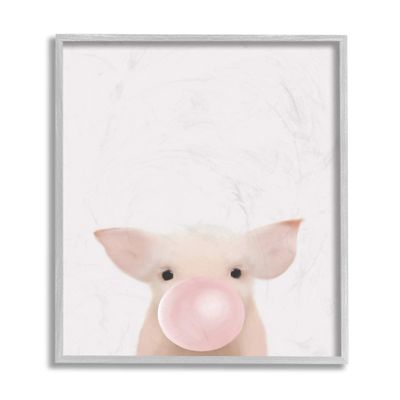 Stupell Industries Baby Farm Piglet with Pink Bubble Gum
