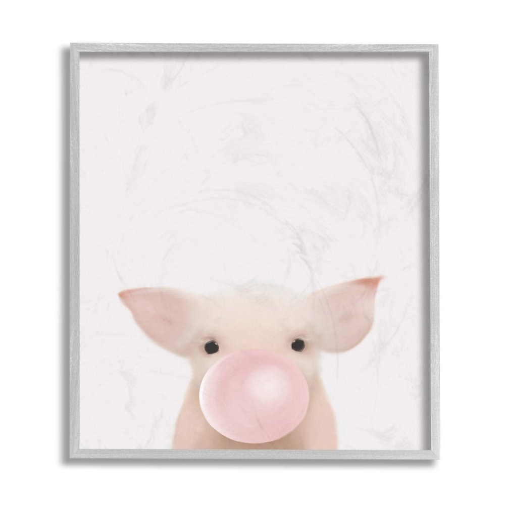 Stupell Industries Baby Farm Piglet with Pink Bubble Gum