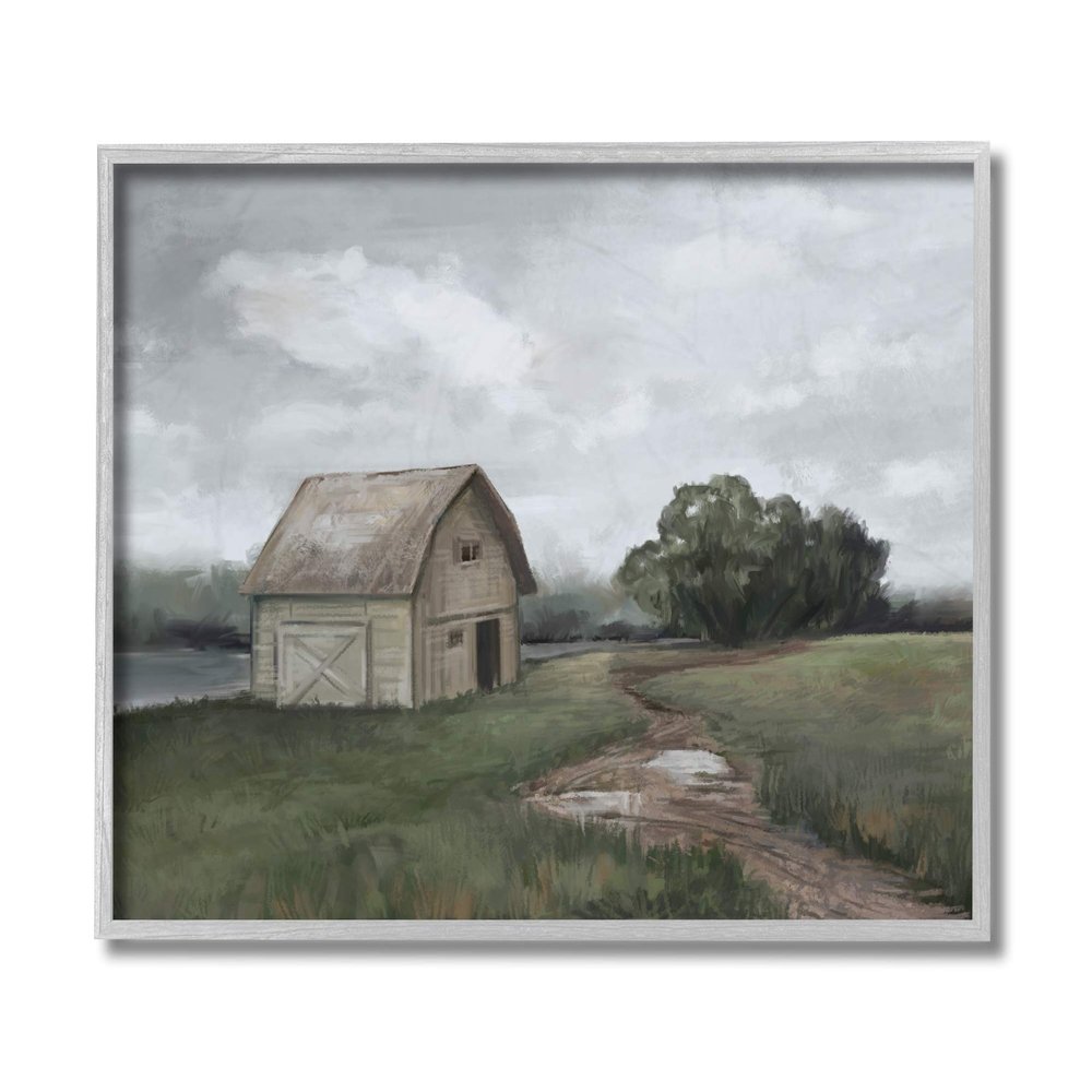 Stupell Industries Cloudy Barn Side Landscape Darkened Meadow