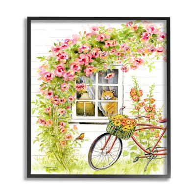 Stupell Industries Pink Bicycle with Charming Cat Cottage