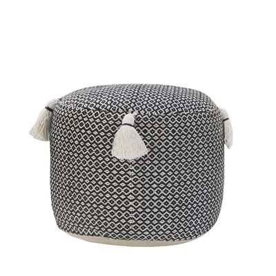 L. R. Resources, Inc. LR Home White/Black Striped Cotton Ottoman Pouf for Home Decor | Hand-Made Classic Foot Rest for Bedroom & Living Room Decor | 18 x 18 x 14 Stuffed Pouf for Seating