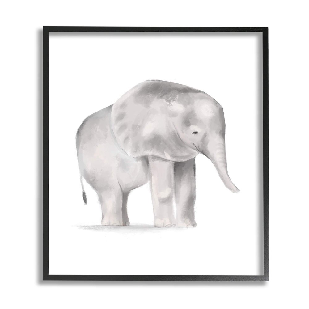 Standing Baby Elephant Soft Grey Illustration