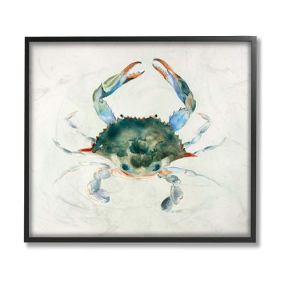 Stupell Industries Blue Sea Crab Over Beige Soft Watercolors, Design by Melissa Hyatt LLC Black Framed Wall Art, 16 x 20, Off-White