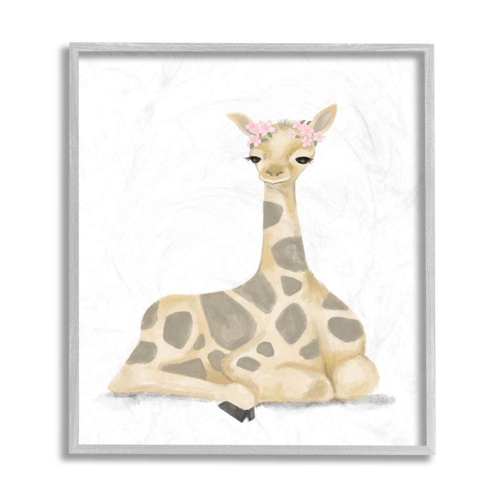 Floral Crown Baby Giraffe Soft Animal Illustration