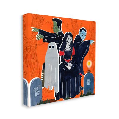 Stupell Industries Halloween Graveyard Monsters Vibrant Orange Pop