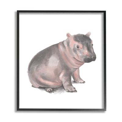 Sitting Baby Hippo Soft Pink Grey Illustration