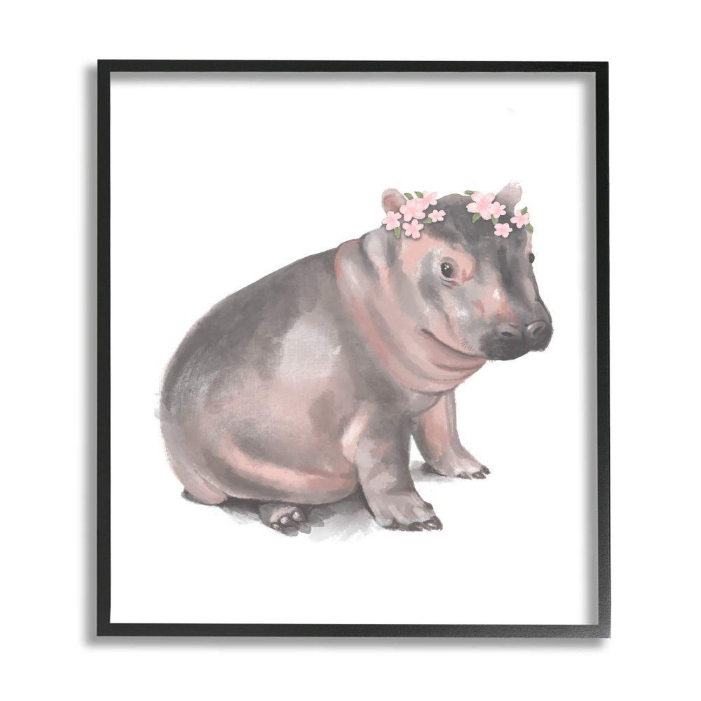 Floral Crown Baby Hippo Soft Animal Illustration