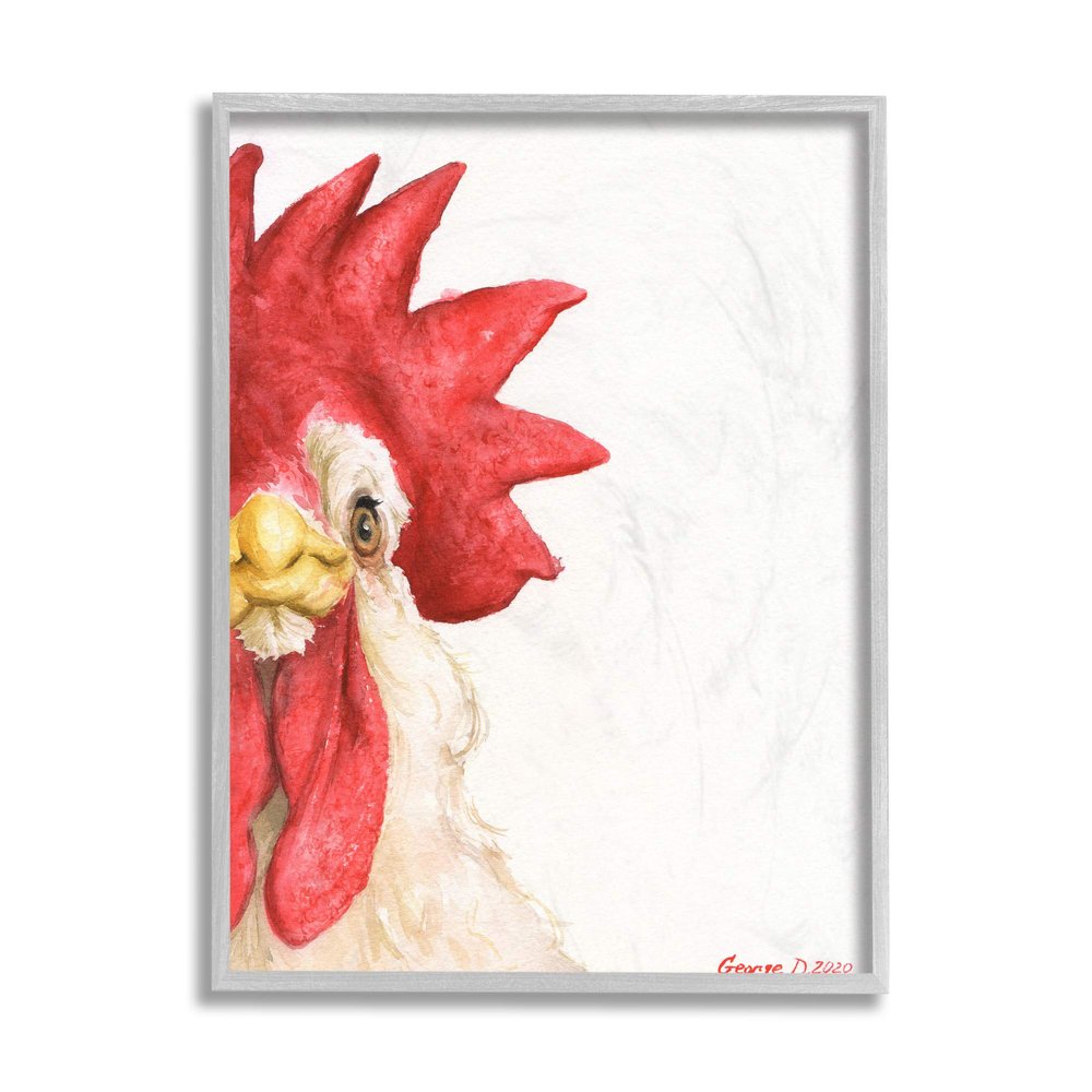 Stupell Industries Farm Rooster Close Up Portrait Big Red Bird