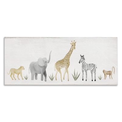 Stupell Industries Adorable Jungle Animals Wildlife Illustration Elephant Giraffe, Design by Daphne Polselli Canvas Wall Art, 17x40, Off- White