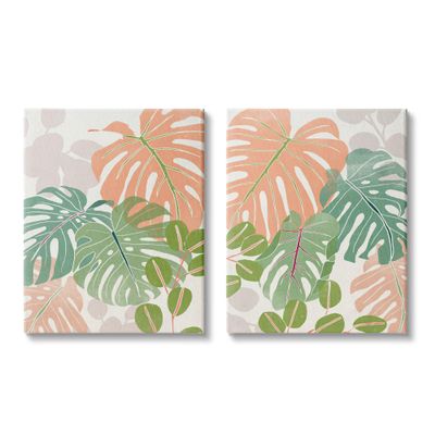 Stupell Industries Tropical Monstera Palm Leaves Green Orange, Design by June Erica Vess Canvas Wall Art, 16 x 20