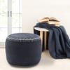 LR Home Navy Bordered Cotton Ottoman Pouf for Home Decor | Hand-Made Modern Foot Rest for Bedroom & Living Room Decor | 18 x 18 x 14 Stuffed Pouf for Seating view 3