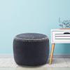 LR Home Navy Bordered Cotton Ottoman Pouf for Home Decor | Hand-Made Modern Foot Rest for Bedroom & Living Room Decor | 18 x 18 x 14 Stuffed Pouf for Seating view 4