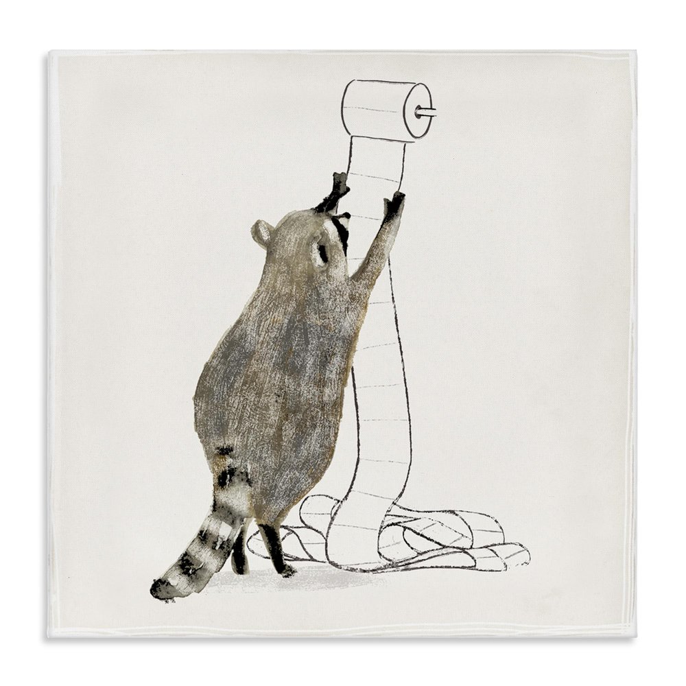 Stupell Industries Raccoon Toilet Paper Hoarder Woodland Animal, Design by Victoria Barnes Canvas Wall Art, 30 x 30, Beige