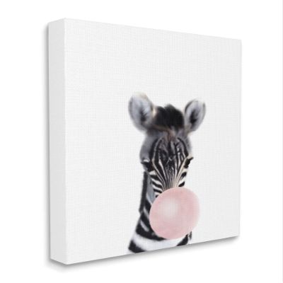 Stupell Industries Baby Zebra with Pink Bubble Gum Safari Animal, Design by Leah Straatsma Canvas Wall Art, 16 x 20, White